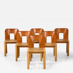 Italian 1970s Dining Chairs with Leather Wood Cane Seats Italy circa 1970 - 3363246