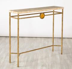 Italian 1970s Gilded Iron and Travertine Console Table - 3757010