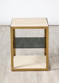 Italian 1970s Travertine and Smoked Glass Side Table - 2653745