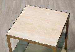 Italian 1970s Travertine and Smoked Glass Side Table - 2653746