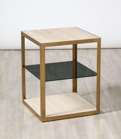 Italian 1970s Travertine and Smoked Glass Side Table - 2653748