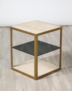 Italian 1970s Travertine and Smoked Glass Side Table - 2653749