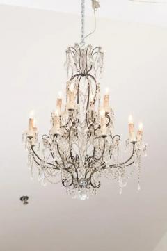 Italian 19th Century 10 Light Crystal and Iron Chandelier with Scrolling Arms - 3441697