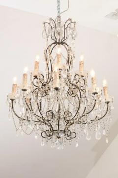 Italian 19th Century 10 Light Crystal and Iron Chandelier with Scrolling Arms - 3442002