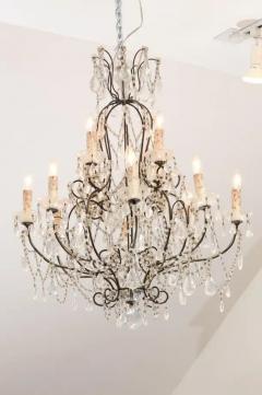 Italian 19th Century 10 Light Crystal and Iron Chandelier with Scrolling Arms - 3442016