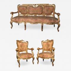 Italian 19th Century Gilt Living Room Suite with a Sofa and Pair of Armchairs - 1728384