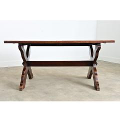 Italian 19th Century Inset Marble Top Oak Trestle Table - 4688269