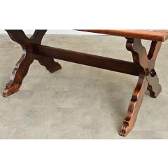 Italian 19th Century Inset Marble Top Oak Trestle Table - 4688274