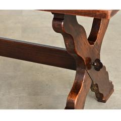 Italian 19th Century Inset Marble Top Oak Trestle Table - 4688278