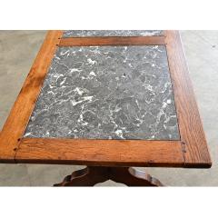 Italian 19th Century Inset Marble Top Oak Trestle Table - 4688306