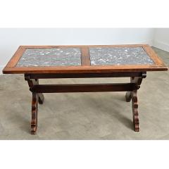 Italian 19th Century Inset Marble Top Oak Trestle Table - 4688308