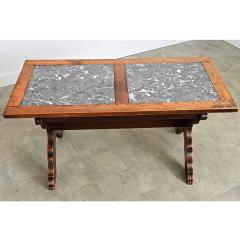 Italian 19th Century Inset Marble Top Oak Trestle Table - 4688309