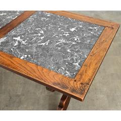 Italian 19th Century Inset Marble Top Oak Trestle Table - 4688314