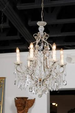 Italian 19th Century Six Light Chandelier with Beaded Arms and Spear Crystals - 3432739