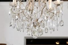 Italian 19th Century Six Light Chandelier with Beaded Arms and Spear Crystals - 3432745