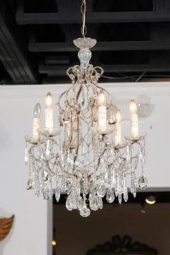 Italian 19th Century Six Light Chandelier with Beaded Arms and Spear Crystals - 3432746