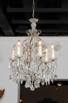 Italian 19th Century Six Light Chandelier with Beaded Arms and Spear Crystals - 3432753