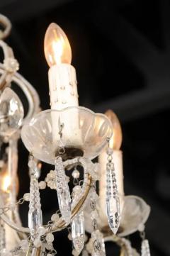 Italian 19th Century Six Light Chandelier with Beaded Arms and Spear Crystals - 3432893