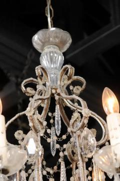 Italian 19th Century Six Light Chandelier with Beaded Arms and Spear Crystals - 3433049