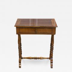 Italian 19th Century Walnut Side Table with Inlaid Banding and Turned Legs - 3664252