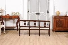 Italian 19th Century Walnut Three Seater Bench with Carved Splats and Upholstery - 3588141