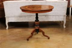 Italian 19th Century Walnut and Birch Marquetry Center Table with Tripod Base - 3550130