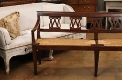 Italian 19th Walnut Bench with Carved Splats Rush Seat and Tapered Legs - 3602072