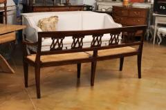 Italian 19th Walnut Bench with Carved Splats Rush Seat and Tapered Legs - 3602180