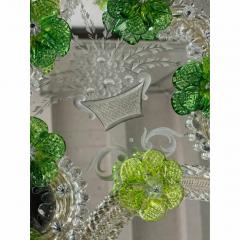 Italian 2000s Oval Green Floreal Hand Carving Mirror in Murano Glass Style - 4567100