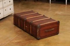 Italian 20th Century Leather Wood and Brass Travel Trunk with Rustic Character - 3544856