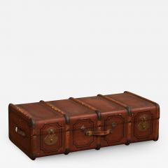 Italian 20th Century Leather Wood and Brass Travel Trunk with Rustic Character - 3546819