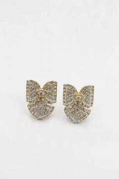 Italian 24 kt gold plated clip earrings with rhinestones bow shaped - 3677642