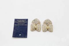 Italian 24 kt gold plated clip earrings with rhinestones bow shaped - 3677705