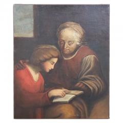 Italian Antique Oil Painting on Canvas Old Woman with Girl - 2750596