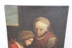 Italian Antique Oil Painting on Canvas Old Woman with Girl - 2750598