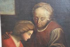 Italian Antique Oil Painting on Canvas Old Woman with Girl - 2750599