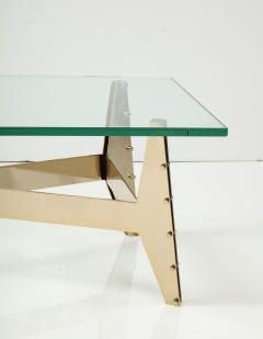 Italian Architectural Base Modernist Coffee Table With Glass Top - 3083792