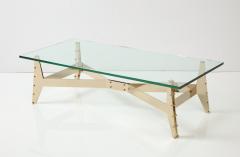 Italian Architectural Base Modernist Coffee Table With Glass Top - 3083793