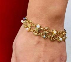 Italian Art Deco 18 Karat Yellow Gold and Pearls Bracelet - 2971330