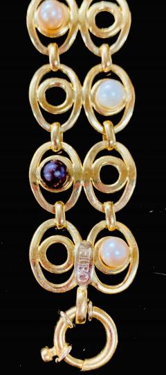 Italian Art Deco 18 Karat Yellow Gold and Pearls Bracelet - 2971336