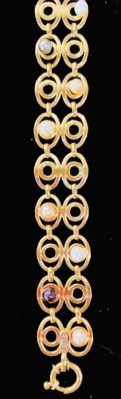 Italian Art Deco 18 Karat Yellow Gold and Pearls Bracelet - 2971337