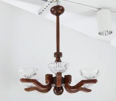 Italian Art Deco Burl Wood and Glass Chandelier - 1249036