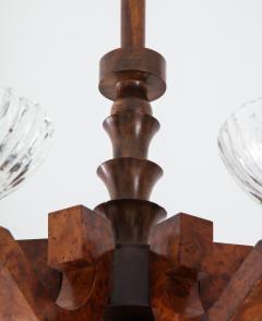 Italian Art Deco Burl Wood and Glass Chandelier - 1249038