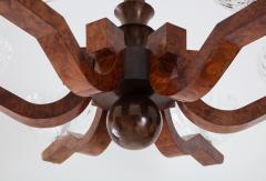 Italian Art Deco Burl Wood and Glass Chandelier - 1249039