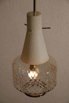 Italian Art Deco Decorative and Satin Glass Hanging Lamp 1950s - 2601185