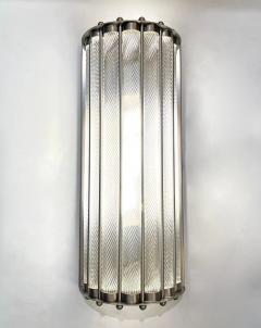 Italian Art Deco Design Pair Crystal Murano Glass Half Moon Satin Nickel Sconces - 4222320