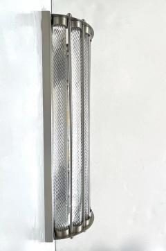 Italian Art Deco Design Pair Crystal Murano Glass Half Moon Satin Nickel Sconces - 4222329