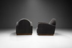Italian Art Deco Lounge Chairs in Petrol Mohair Italy 1930s - 3163640