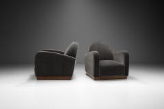 Italian Art Deco Lounge Chairs in Petrol Mohair Italy 1930s - 3163641
