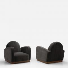 Italian Art Deco Lounge Chairs in Petrol Mohair Italy 1930s - 3167538